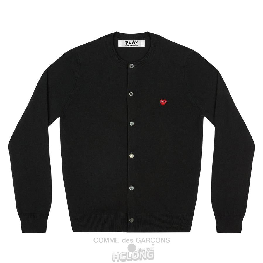 Comme Des Garcons PLAY Cardigan with Small Red Heart Strickwaren Schwarz | 59873-JHMZ