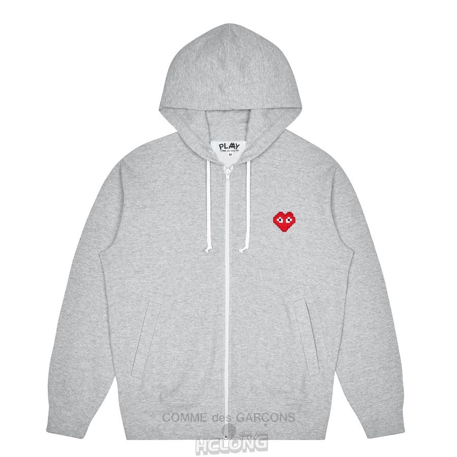 Comme Des Garcons PLAY Invaders Zip Mit Kapuze Sweatshirt Hooded Sweatshirt Grau | 57289-LDMJ