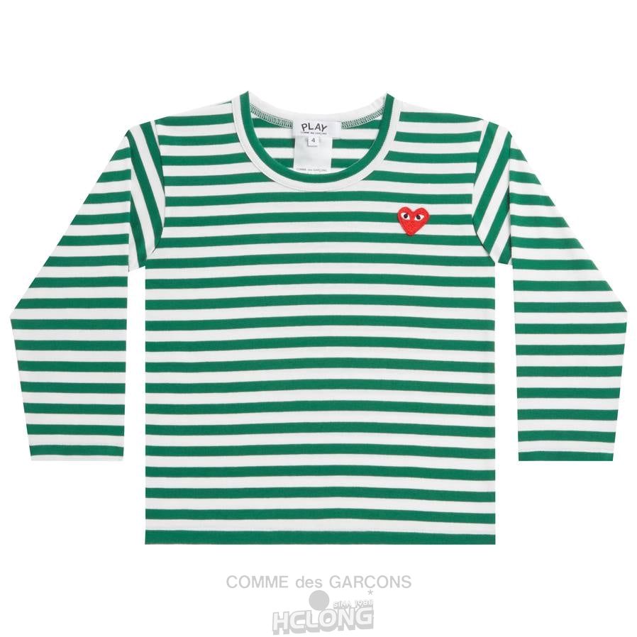 Comme Des Garcons PLAY Kids L/S Gestreift T-Shirt Kids Grün | 49028-PHUZ