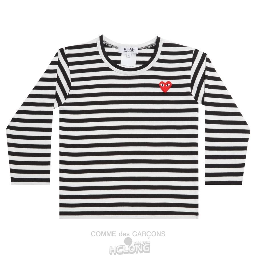 Comme Des Garcons PLAY Kids L/S Gestreift T-Shirt Kids Schwarz | 54813-NWKG