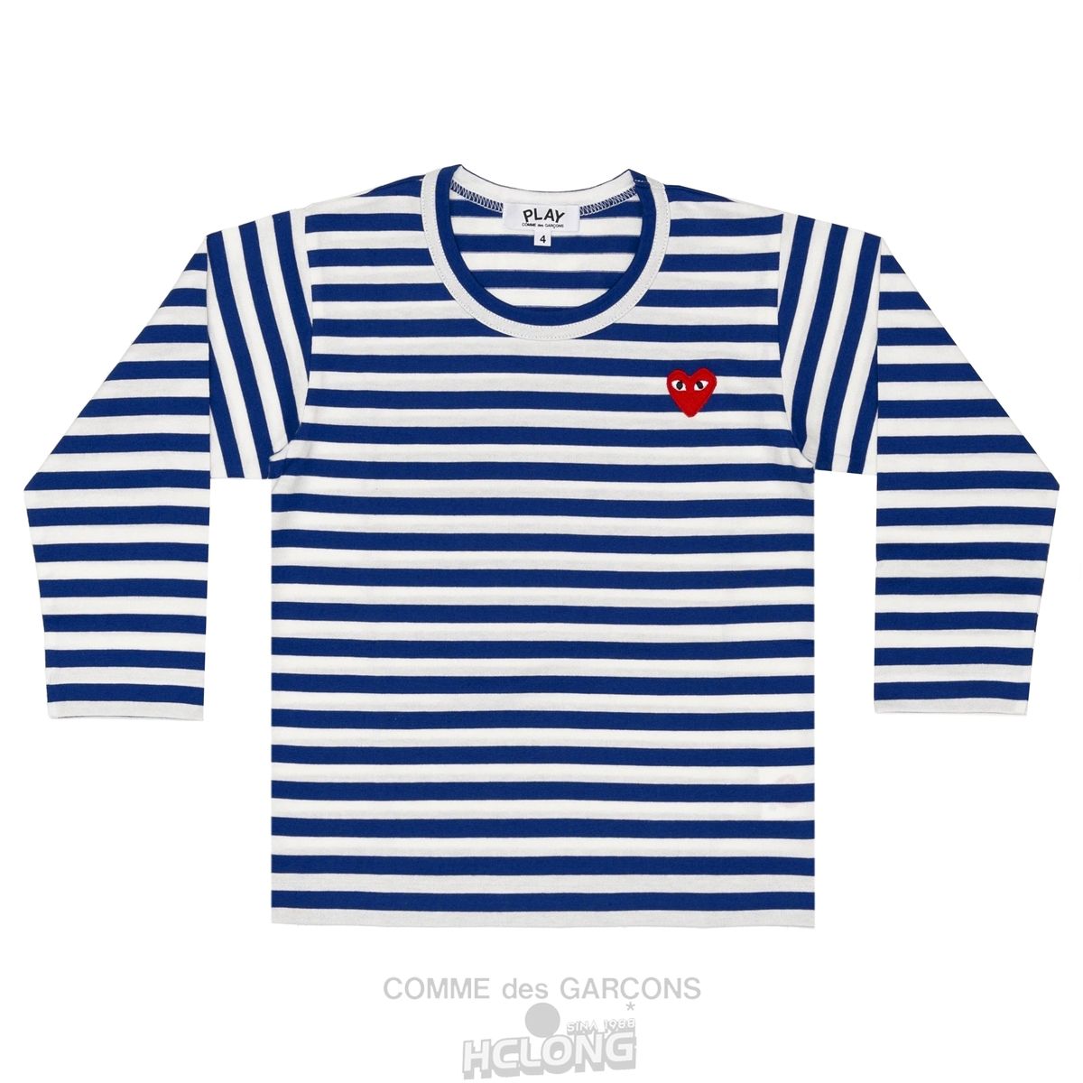 Comme Des Garcons PLAY Kids L/S Gestreift T-Shirt Kids Blau | 57103-WUME