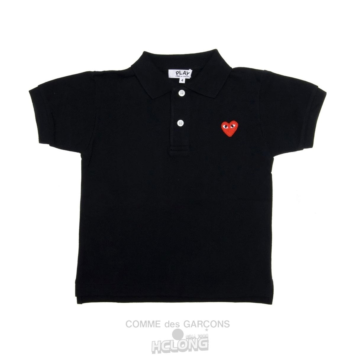 Comme Des Garcons PLAY Kids Polo Red Emblem Kids Schwarz | 61823-IJBO