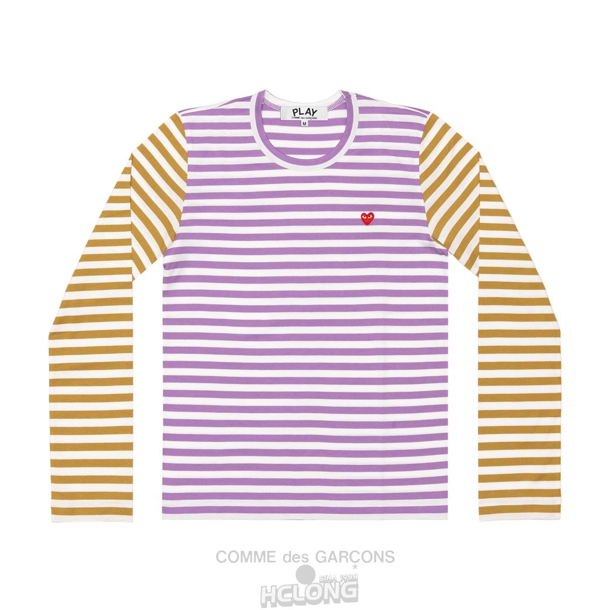 Comme Des Garcons PLAY L/S BI-Colour Gestreift Small Emblem T-Shirt Long Sleeve Purple/Olive | 89412-LJBA