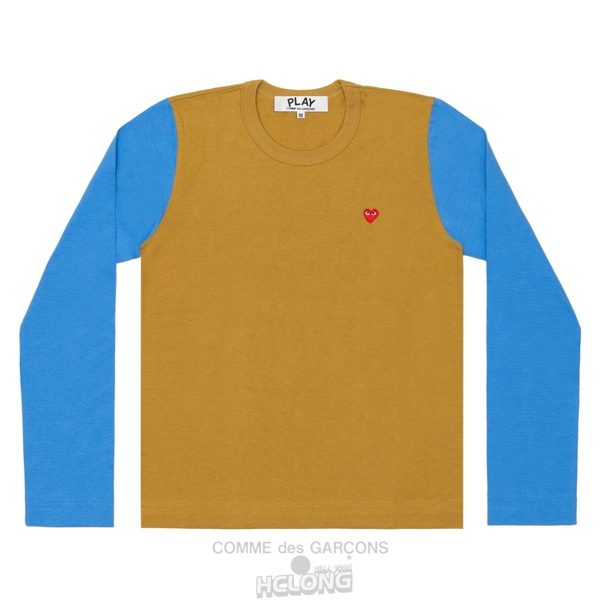 Comme Des Garcons PLAY L/S BI-Colour Small Emblem T-Shirt Long Sleeve Olive/Blue | 41986-KESR