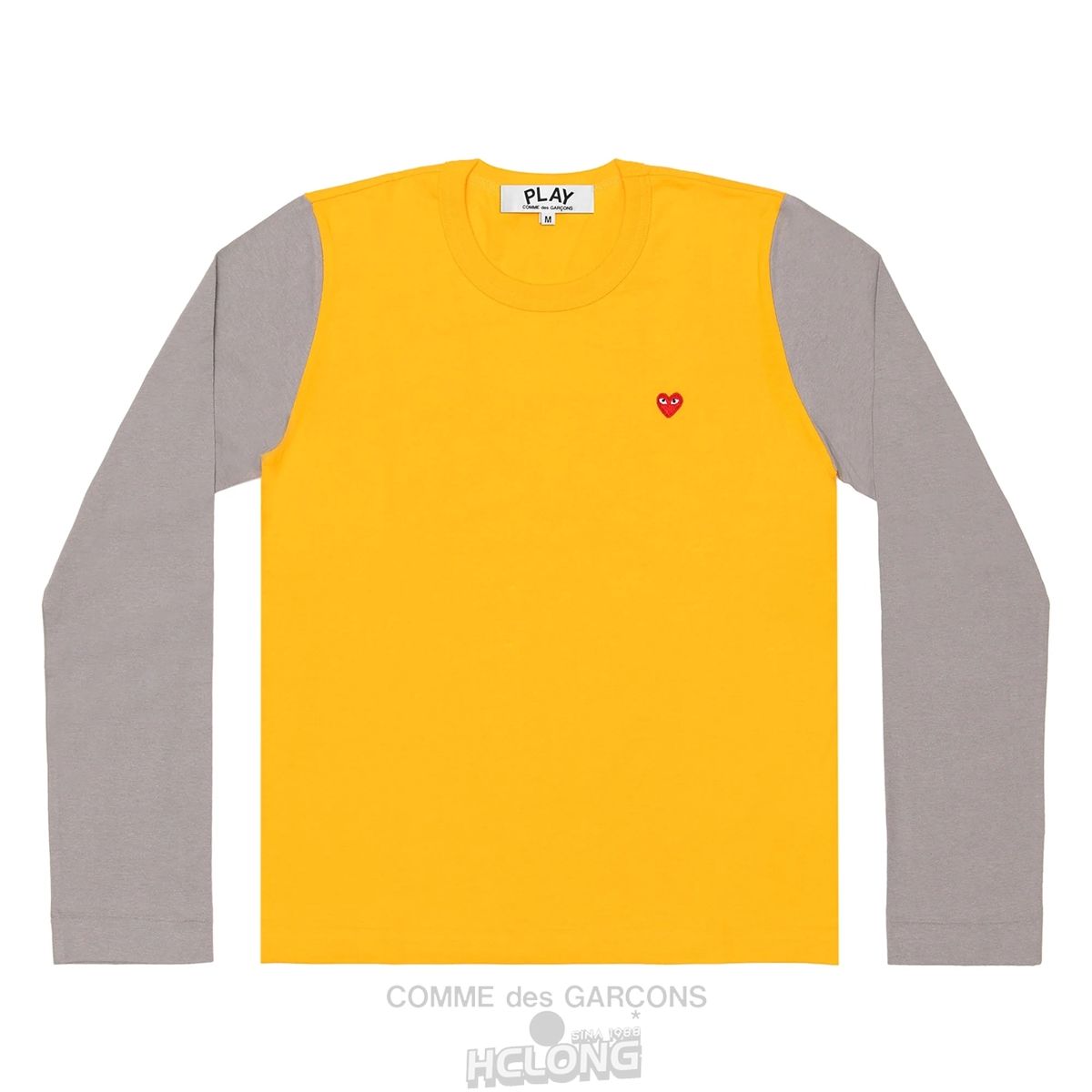 Comme Des Garcons PLAY L/S BI-Colour Small Emblem T-Shirt Long Sleeve Yellow/Grey | 96438-FURX