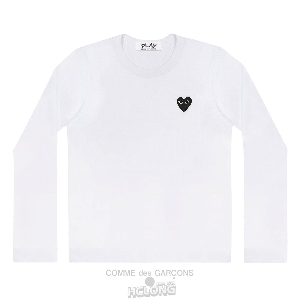 Comme Des Garcons PLAY L/S Basic T-Shirt Black Emblem Long Sleeve Weiß | 24937-MKSD