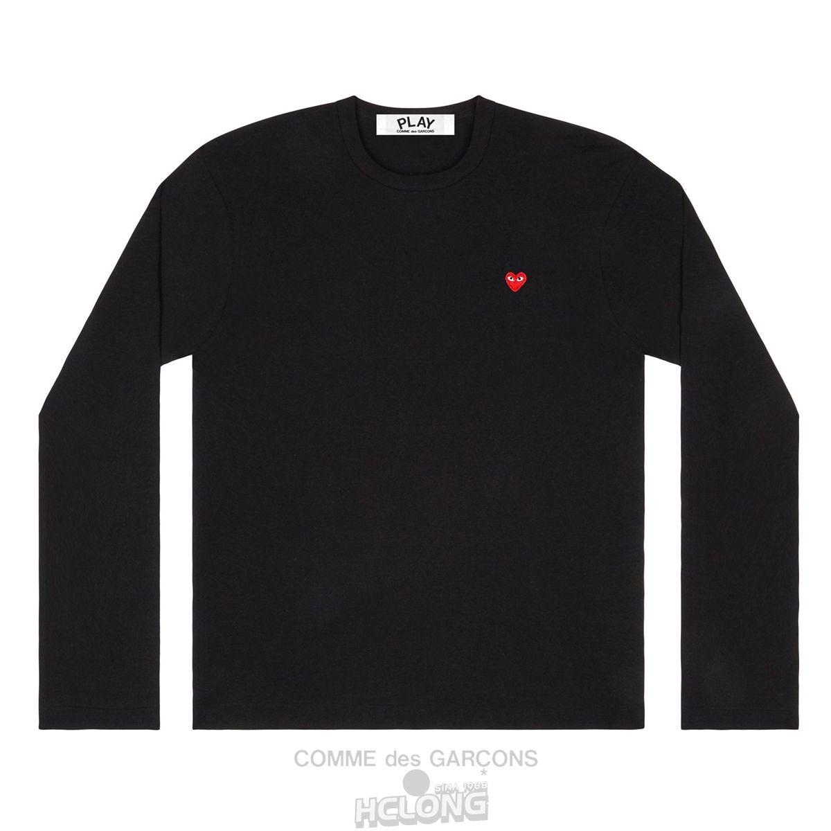 Comme Des Garcons PLAY L/S Basic T-Shirt Small Red Emblem Long Sleeve Schwarz | 90731-HQWK