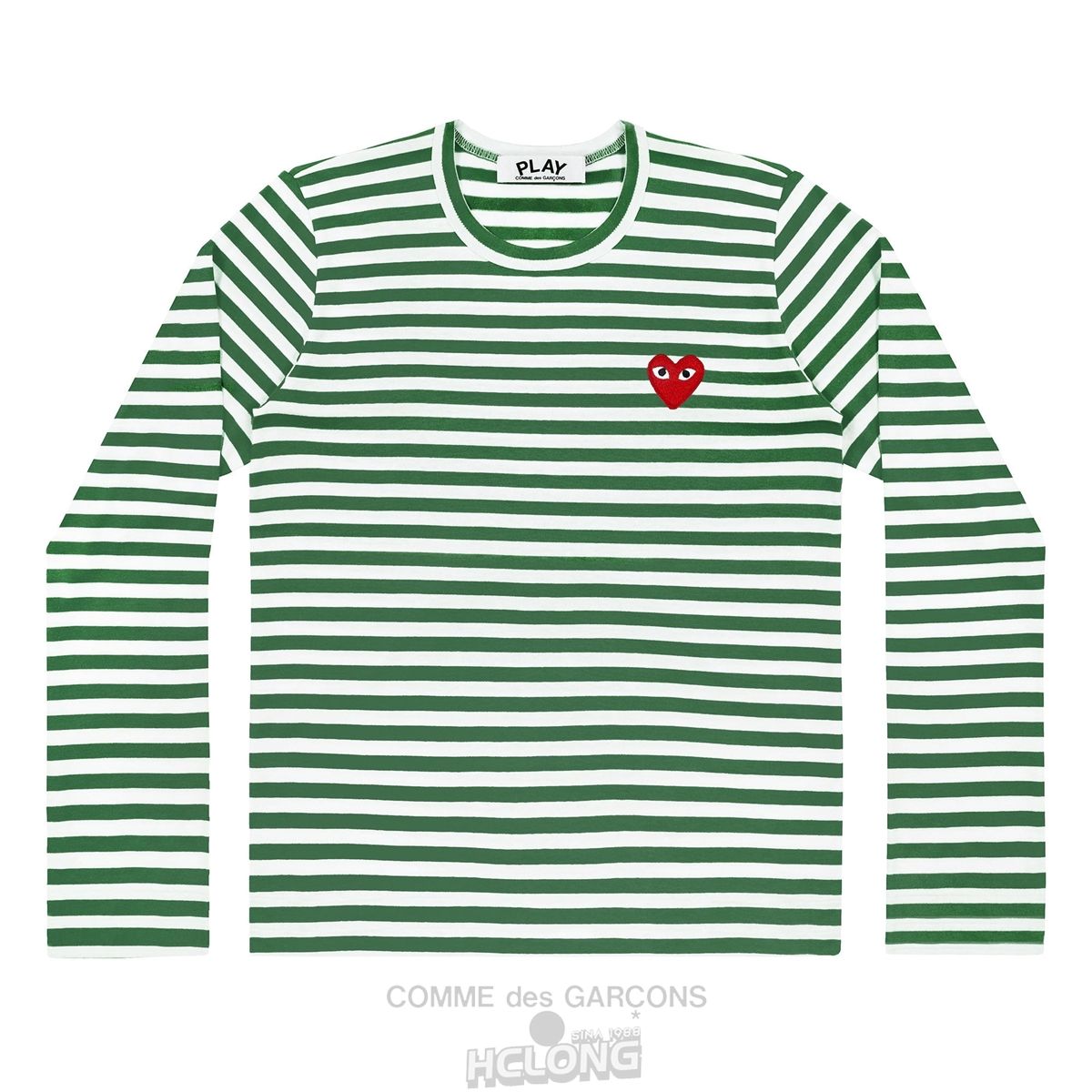 Comme Des Garcons PLAY L/S Stripe T-Shirt Red Emblem Long Sleeve Grün | 38607-VCIE