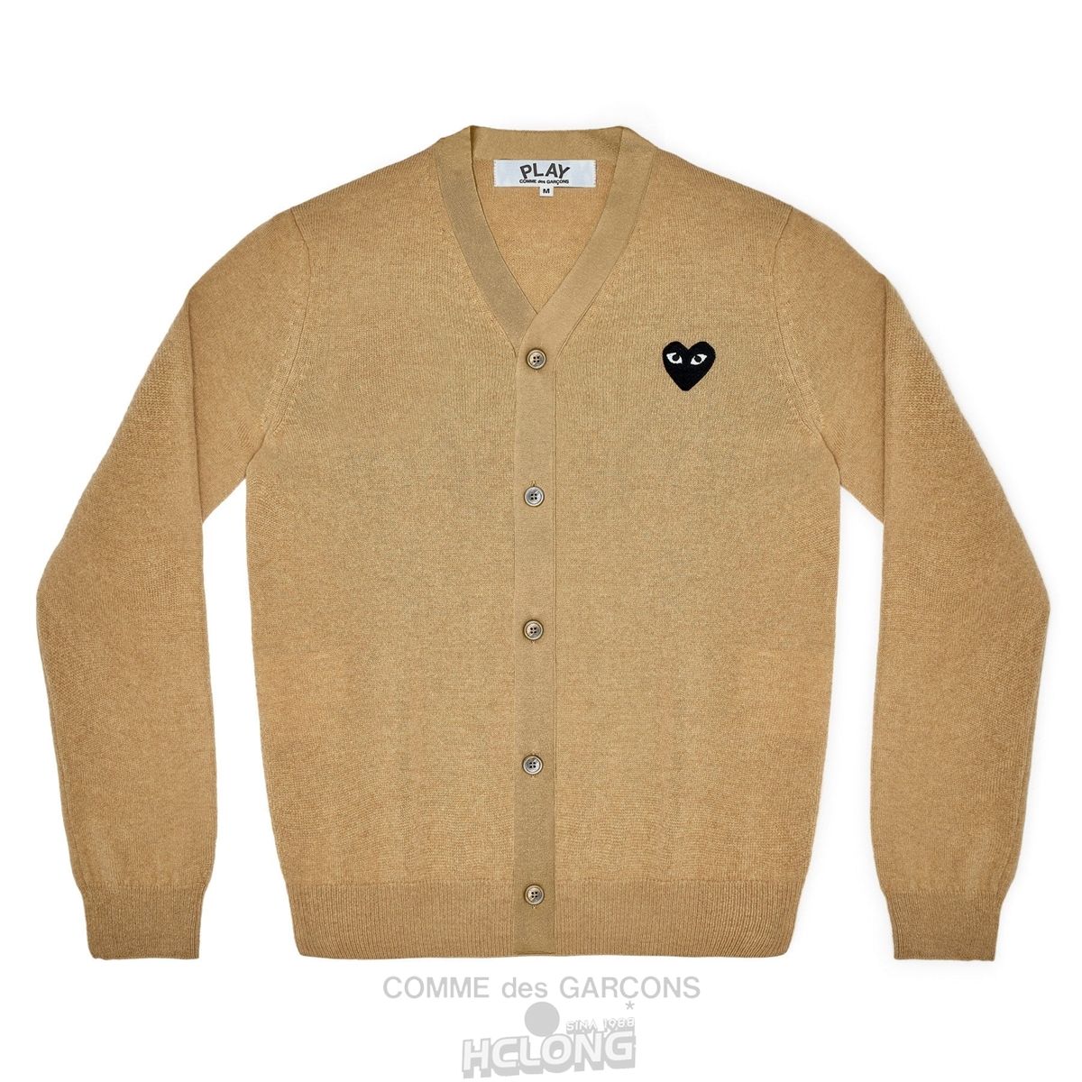 Comme Des Garcons PLAY Men\'s Cardigan Black Emblem Strickwaren Beige | 23879-ECRJ