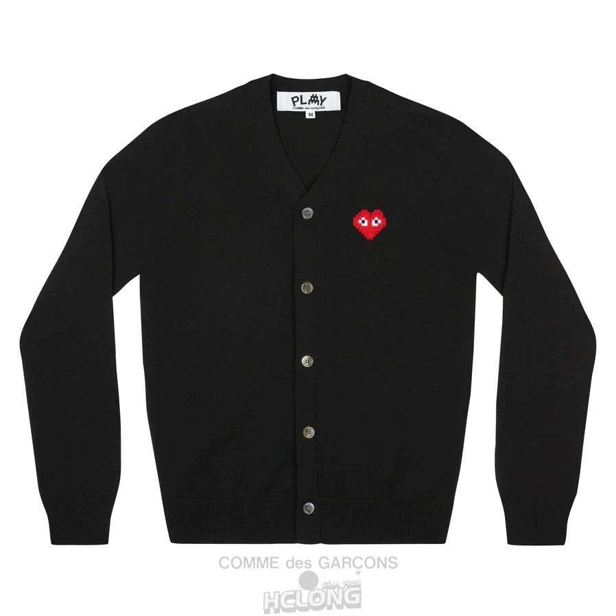 Comme Des Garcons PLAY Men\'s Cardigan Invader Emblem Strickwaren Schwarz | 69401-SBWU
