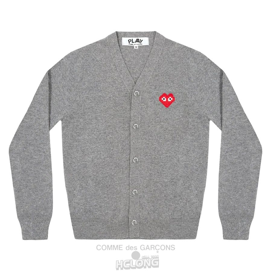 Comme Des Garcons PLAY Men's Cardigan Invader Emblem Strickwaren Grau | 91863-QYON