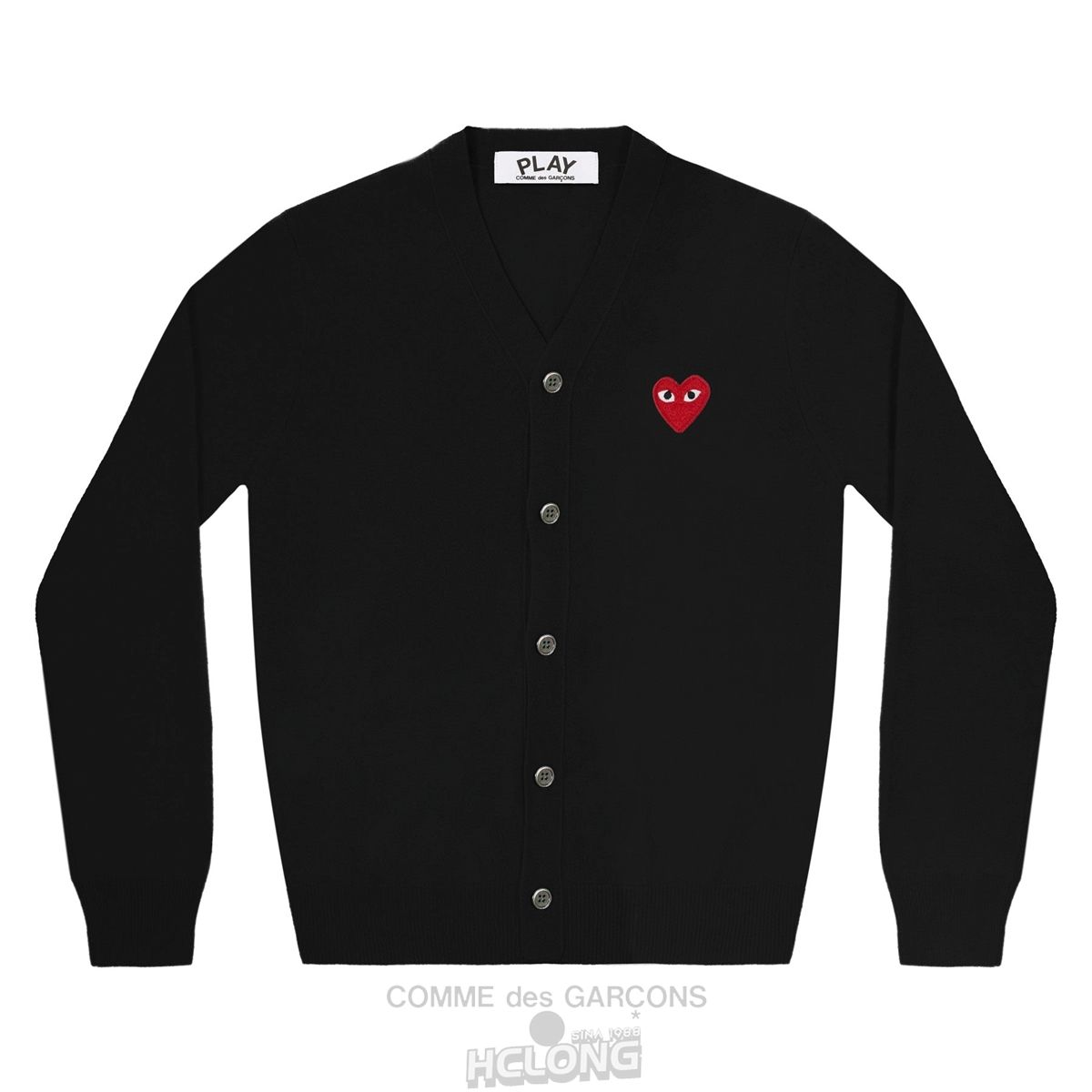 Comme Des Garcons PLAY Men\'s Cardigan Red Emblem Strickwaren Schwarz | 56842-VXDF