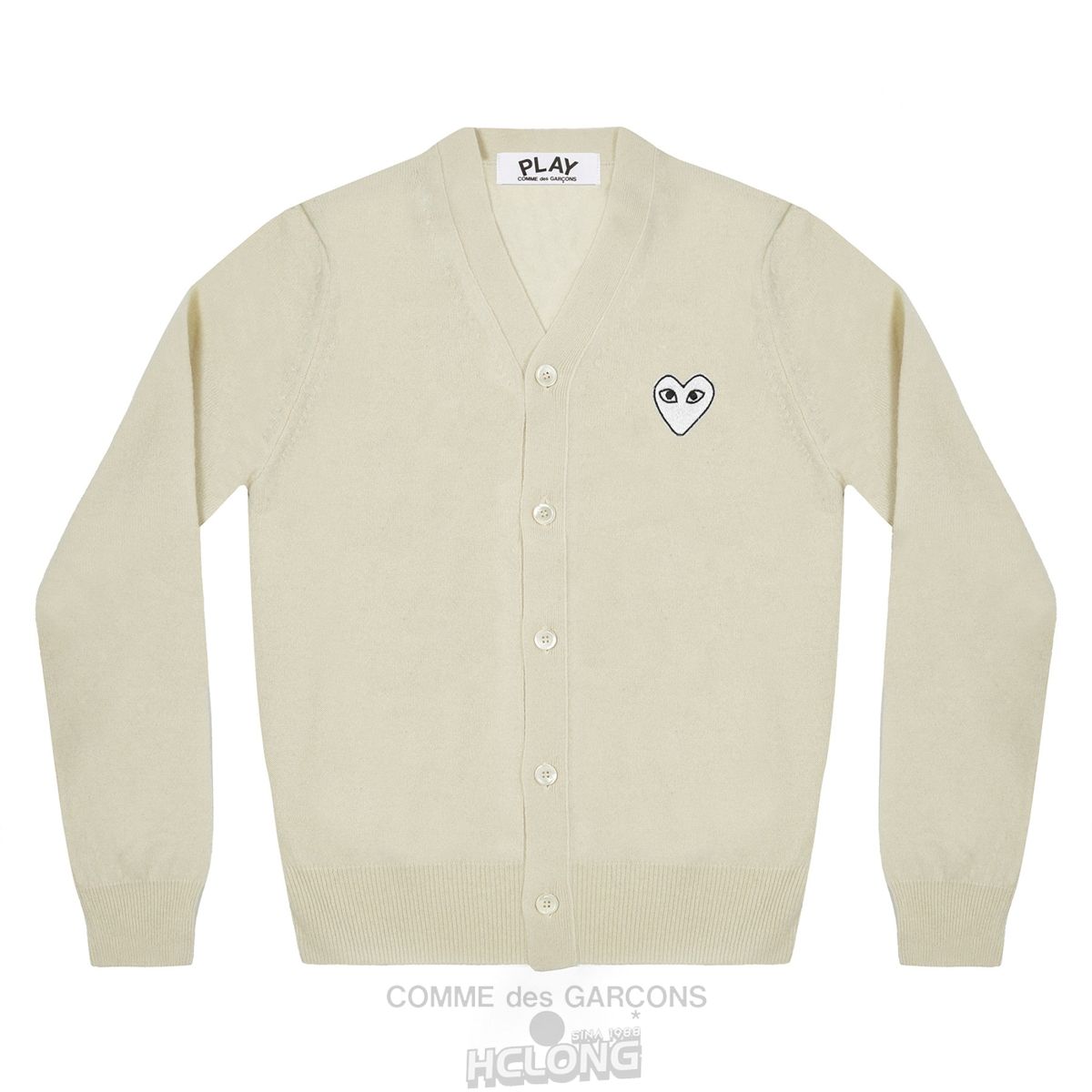 Comme Des Garcons PLAY Men\'s Cardigan White Heart Natural Series Strickwaren Weiß | 97140-OTKE