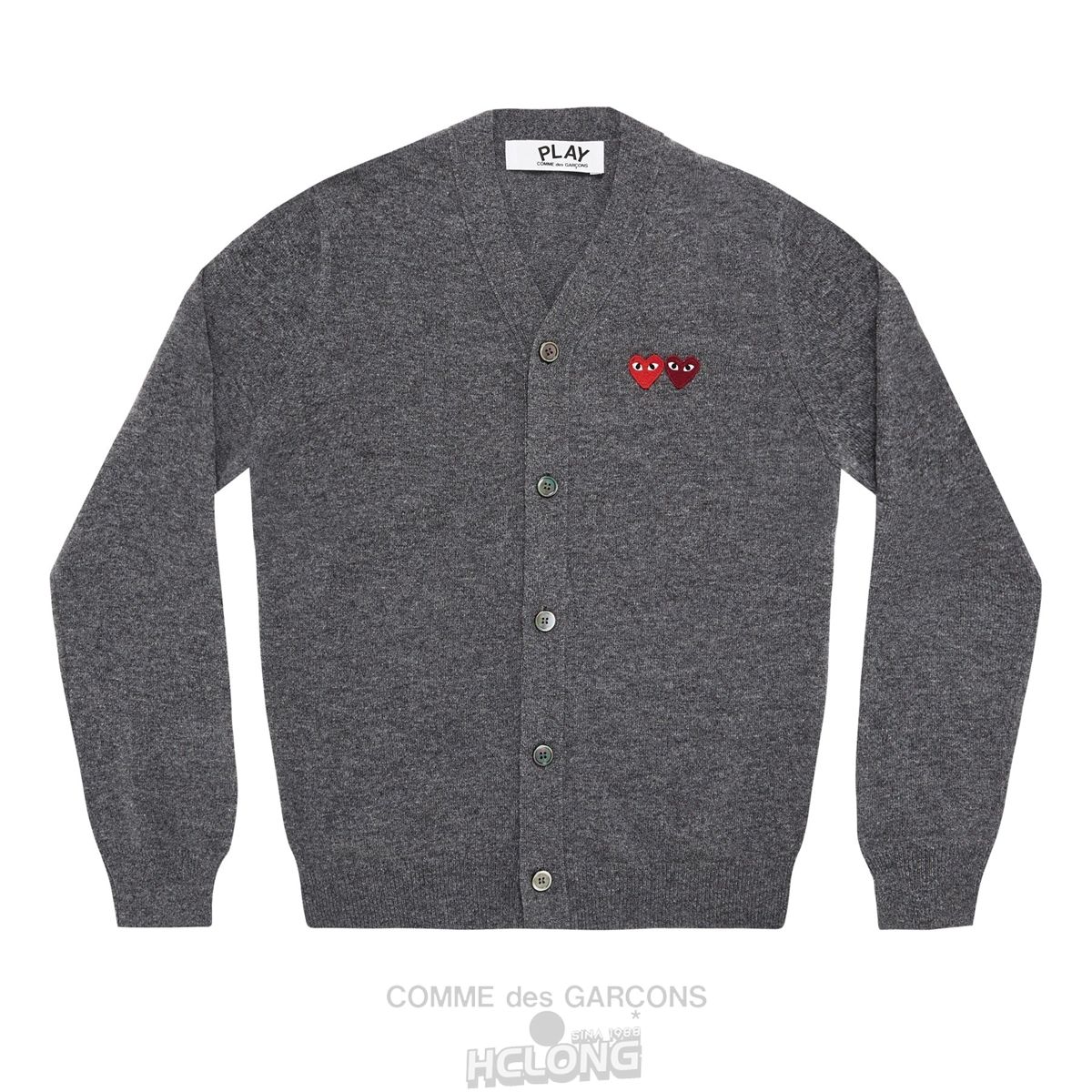 Comme Des Garcons PLAY Men\'s Cardigan with Double Emblems Strickwaren Grau | 74630-VTBE