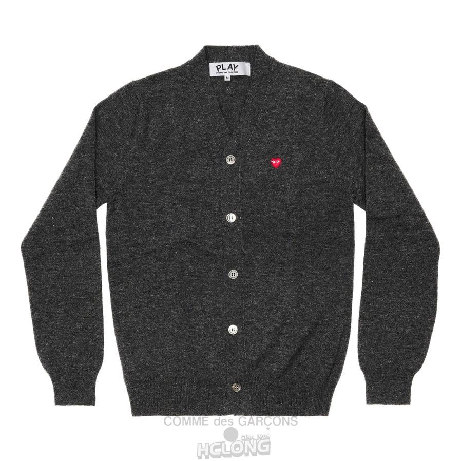 Comme Des Garcons PLAY Men\'s Cardigan with Small Red Heart Strickwaren Grau | 94632-YSFG