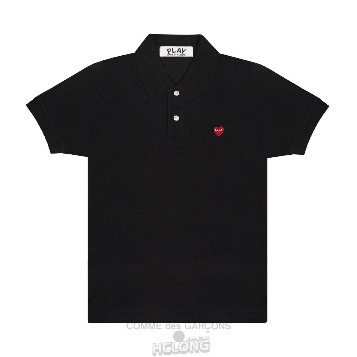 Comme Des Garcons PLAY Polo Shirt Small Red Emblem Polo Schwarz | 87642-XNQZ