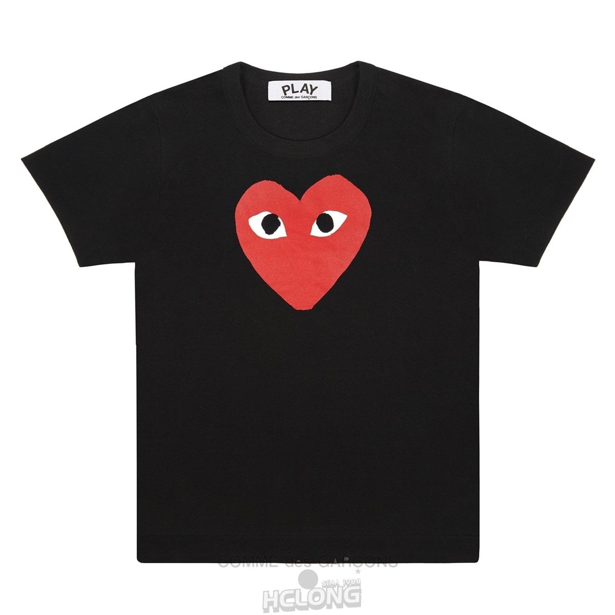 Comme Des Garcons PLAY T-Shirt Large Red Heart Short Sleeve Schwarz | 47601-GZAC