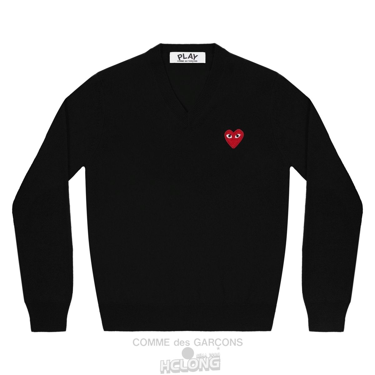 Comme Des Garcons PLAY V-Neck Pullover Red Emblem Strickwaren Schwarz | 15047-KPEO